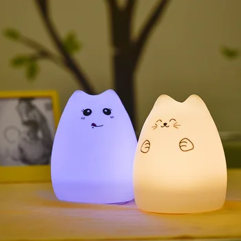 Roztomilé Mačka LED Nočné Svetlo Silikónové Dotykový Snímač Farebné Nočné Lampy Deti Detská Spálňa Plochy Dekor Ozdoby Batérie, USB Nabíjanie