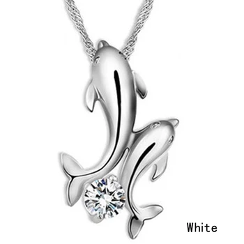 Roztomilý Striebornú Farbu Dvojitého Dolphin Drahokamu krátkym reťazcom Náhrdelník Ženy Módne Šperky Veľkoobchod 8166