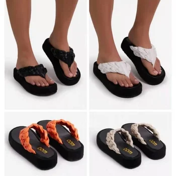 Ručne tkané dámske Papuče Letné Módne Dámske Sandále Pohodlné Platformu Pláže Topánky Flip-flops Dámske Listov 7920