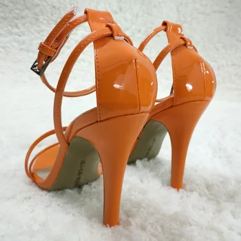 Sexy Orange Patent Sandále Vysokým Podpätkom Bridals Šaty Strany Žien Sandál Lete Populárne Nové Otvorené Prst Členok Popruh Stiletto Podpätku 10 cm 39002