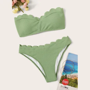 Sexy Vrúbkovaným Čisté Farebné Bikini Lady Bandeau Plavky Ženské Plavky Dva kusy Bikini Set Push Up Bather plavky Plávať#3G 19662
