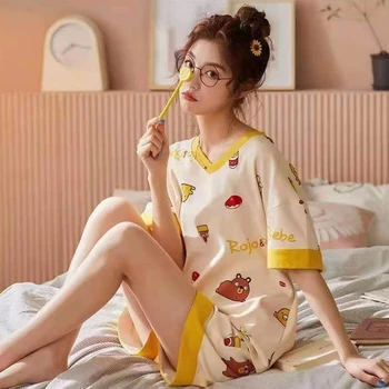 Sleepwear Krásny Domov Vyhovuje Sexy Pyžamo Krátky Rukáv Pyžamo Nastaviť 2021 Ženy Pijamas Pohodlné Dievča Leta Roztomilý 2Xl Odev