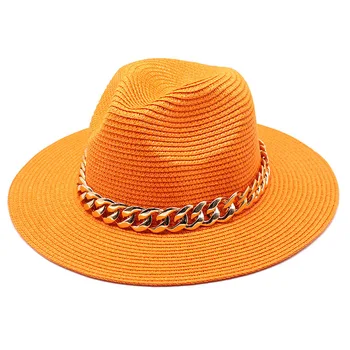 Slnko klobúk slamený klobúk oranžová, fialová šišku reťazca príslušenstvo beach štýl dámy slamený klobúk fedora klobúk unisex 2021панама 35973