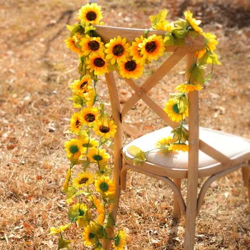 STRANA RADOSŤ 3ks Umelé Kvety Hodváb Slnečnice Garland Slnečnice Viniča s Zelené Listy pre Svadobné Domácej Strany Tabuľka Decoratio