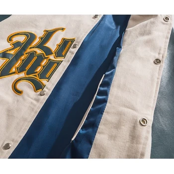 Streetwear Americký Štýl List Výšivky Mužov Varsity Baseball Jacket Stojan Golier Faux Kožené Puzdro Patchwork Nadrozmerná Kabát