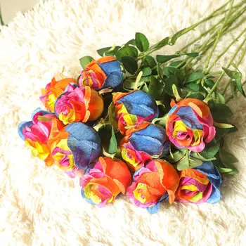 Suncho 1Bunch Umelé Kvety Hodváb Falošné Farebné Ruže, Kvety, Svadobné Party Domáce Dekorácie Kvetinové Kytice Veniec urob si sám