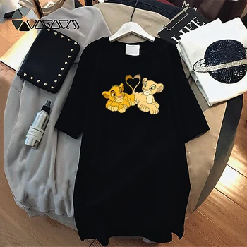T-Shirt Šaty Letné Lion King Simba Ženy Cartoon Tlač Krátke Mini Šaty Čaj Rúcha O Krk Harajuku Tričko Vestidos 5400