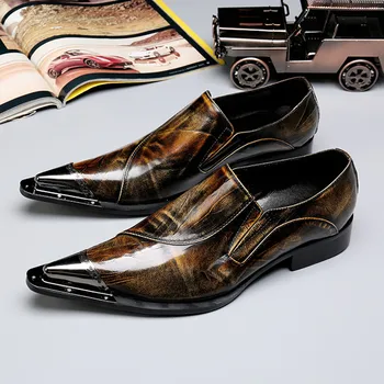 Talianske luxusné hnedé mužov šaty topánky pravej kože oceľovou špičkou zapatos hombre mužské topánky pre mužov office svadobné formálne topánky 17471