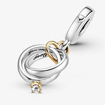 Trendy 925 Sterling Silver Perličiek 14k Zlata Dva-tón Snubné Prstene Visieť Kúzlo Fit Pôvodné Pandora Náramok Ženy Šperky Darček