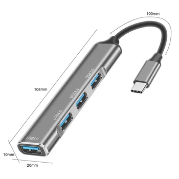 Typ C HUB Mini 4 Porty USB 3.0 pre Rýchly Nabíjací Adaptér Splitter Hliníkovej Zliatiny Prenosný Napájací zdroj ROZBOČOVAČ pre Notebook Mouse 33607