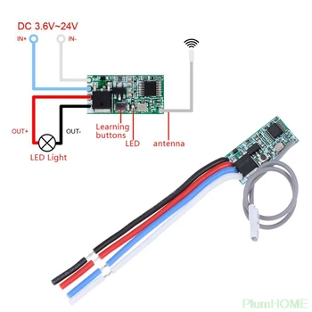 Univerzálny DIY 433 Mhz 1CH VF Relé Prijímač Bezdrôtového Diaľkového Ovládania Micro Switch Modul LED Svetlo Regulátor DC 3.6 V-24V