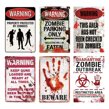 Upozornenie Zombie Vypuknutia Kovové Prihlásiť Tin Prihlásiť Doska, Kov Krvavé Creepy Klasické Nástenné Dekor Kov Značky Tin Známky Byť Opatrní 7769