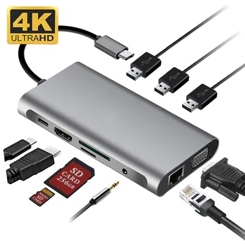 USB HUB, C ROZBOČOVAČ HDMI-compatle Adaptér 10 V 1, USB, C, USB 3.0 Dock Pre MacBook Pro Príslušenstvo USB-Typ C C 3.1 Rozbočovač USB C