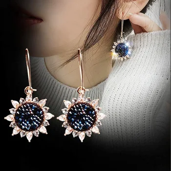 Veľkoobchod kórejský Módne Dlhé Slnečnice Šperky Crystal Temperament Wild Slnečnice Náušnice pre Ženy 2021