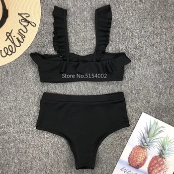 Vysoký Pás Plávanie Oblek Pre Ženy Sexy Čierne Plavky s Push-up Plavky Biquini plavky plážové oblečenie Prehrabať Bikini Set 2021 6299