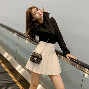 Vysoký pás skladaná sukňa žena lete nové anti-glare black slim sukne študent hip športové sukne kórejský štýl biele sukne 13094