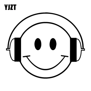 YJZT 16.8X14.1 CM Smajlík Šťastné Tváre Slúchadlá Vinyl Auto Nálepky Roztomilý Kreslený Odtlačkový C25-0705
