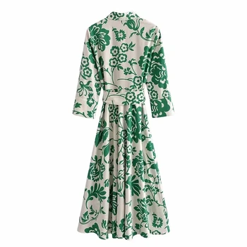 Za 2021 Ženy klope Singel svojim vintage Kvetinový Tlačené Šaty Luk Krídla Popelín Midi Šaty S Pásom Paisley vestidos lady 5317