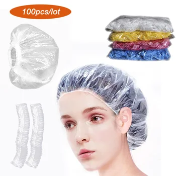 Zhang ji 100 ks jednorazových sprchové čiapky nepremokavé PE hrubé elastické pre holičstvo hotel salón krásy obväzu vlasov farbenie 37744