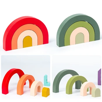 Zostavený Model Budovy Súpravy Nástroj Drevené Stavebné Bloky DIY 3D Rainbow Stohovanie Hra Deti, Vzdelávacie Hračky