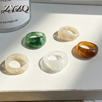ZYZQ Retro Farebné, Transparentné Akrylátové Nepravidelný Mramorový Vzor Krúžok Pre Ženy Živice Krúžky Valentína Darček Šperky 2021 5344