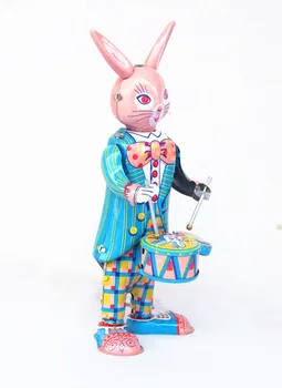 [Zábavné] Klasická kolekcia Retro Hodinky happy bunny králik Vietor až Kovové Chôdza Tin hrať na bubon králik robot Mechanické hračky 41328