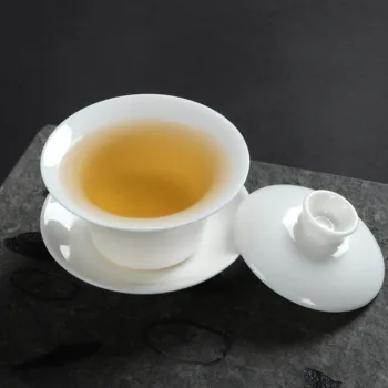 Čisto Biely Porcelán Kryt Misy Suet Jade Keramické Šálku Čaju Sancai Gaiwan Kungfu Čaj Nastaviť Celadon Čaj Príslušenstvo