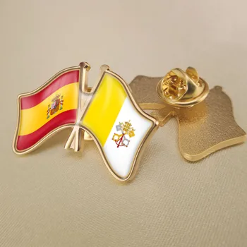 Španielsko a Mestský Štát Vatikán Prešiel Dvakrát Priateľstvo Vlajky Preklopke Kolíky Brošňa Odznaky