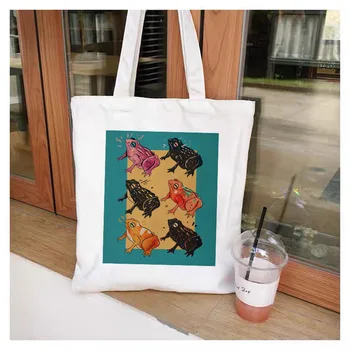 Žaba Ženy Tašky Veľkú Kapacitu Harajuku Cartoon Vintage Hip Hop Nákupní Taška Plátené tašky Zábavné dámske Tašky cez Rameno, Kawaii Dievčatá