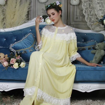 Žena Župan Nightgown Dlho Sleepwear Vintage Elegantné Oblečenie Pre Voľný Čas Dámske Dlhé Šaty Plnej Dĺžke Nighties 30052