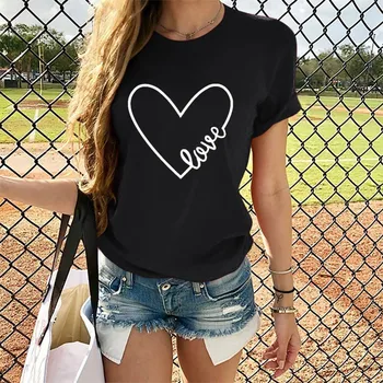 Ženy T-shirt Lete Valentína Bežné Krátky Rukáv O Krk List Vytlačiť v tvare Srdca Topy, Tričká Ženy 2021 Lete