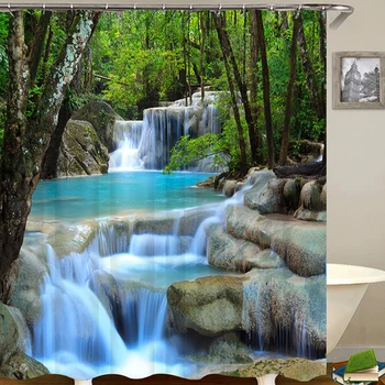 180 CM 3D Vodopád Vzor Kúpeľni Sprchový Záves Nepremokavé Okno Opony Vaňa Mat S Háčikmi