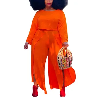 2 Kusy Nohavice, Súpravy Dámske Šaty Plus Veľkosti 4XL 5XL Orange Afriky Módne voľné Vysoká Rozdeliť Amerike High Street Zhodné Sady