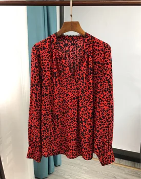 2020 Nové Červené Leopard Tričko Tlač Červený Tón Je Biela a Tenké tvaru Viskóza Krepové Top