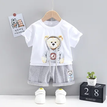 2021 Nové Deti Chlapcov Lete Príležitostné Športové Módne Oblečenie Sady Baby Dievčatá Simulácia Bábika Medveď T-tričko+krátke nohavice Batoľa Oblečenie