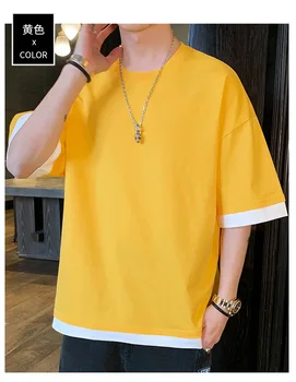 2021 NOVÉ letné Japonské falošné dvojdielne krátke sleeve T-shirt muž veľké veľkosti voľné trend odlivu úplne bežné pol-rukáv top