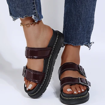 2021 Ženy, Skutočné Kožené Sandále Dizajnér Pracky Topánky Ženy Ploché Podpätky Farbou Bežné Lady Obuv, Plážové Sandále O053