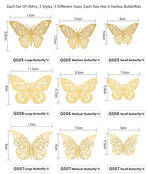 36Pcs 3D Umelé Motýľ, Samolepky na Stenu, DIY Vymeniteľné Duté Obtlačky, Používa sa na Steny, Chladničky a Svadobné Dekorácie