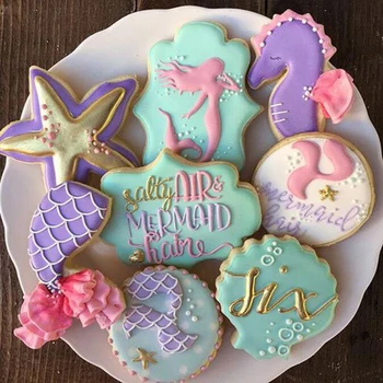 3ks Seahorse Zeester Schelpen Cookie Cutter Morská víla Verjaardagsfeestje Decoratie Diy Biscuit Schimmel Bakken Nástroj