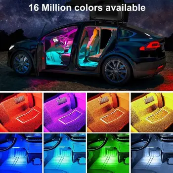 4 v 1 LED Auto, Interiér Dekorácie Svetelné Pásy Bluetooth APLIKÁCIE Ovládanie RGB Auto Atmosféru Okolia Lampa Svetlo USB Nabíjanie Nepremokavé