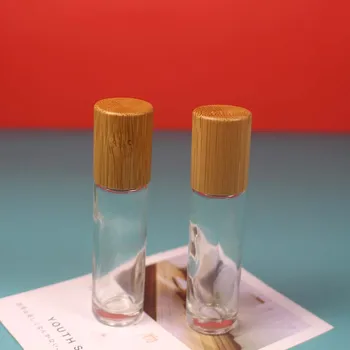 5 ks 10 ml Hrubé číre Sklo Esenciálny Olej Prejdite Na fľašu s bambusové Drevo veko /Kovového Valca Loptu na Parfum Aromaterapia