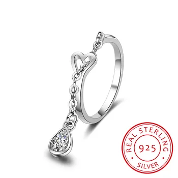 925 Sterling Silver Šperky Zirconia Kvapka Vody Láska Srdce Prstene Pre Ženy Snubné Prstene anillos mujer S-R234