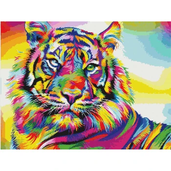 AZQSD Diamond Výšivky 5d Zvierat Záľuby A Remesiel Diamond Maľovanie Farebné Tiger Obraz Kamienkami Domáce Dekorácie