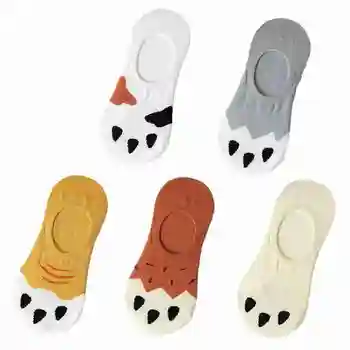 Cartoon Mačky Packa Prekladané Zábavné Ponožky Bavlna Bežné Harajuku Non-slip Silicone Krátke Ponožky Letné Neviditeľné Low Cut Členok Ponožky