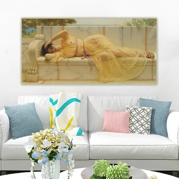 Citon John William Godward《Dievča v Žltej Závesy》Plátno Umenie olejomaľba Umelecké dielo, Plagát, Obraz na Stenu Dekor Domáce Dekorácie