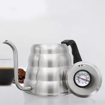 Coffee Pot 304 Nerezovej Ocele kávovar Coffee Pot s Zobrazovanie Teploty póry Dreva Rukoväť mlieko kanvica horúce a chladné kanvica