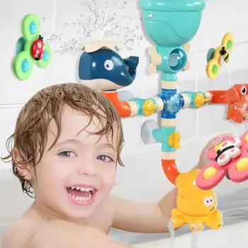Dieťa Kawaii Cartoon určenej na Kúpanie, Hračky pre Deti DIY Spájaní Rúrok Spinning Bubliny Vodopád Hračky S Prísavkou Letné Beach Water Fun