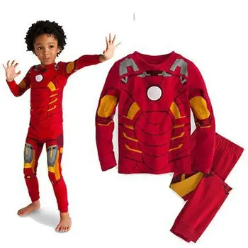 Dieťa Oblečenie, Detské Pyžamá Nové Deti Pyžamá Bavlnená Long Sleeve Domov Oblečenie Set sa Ironman Cartoon 2-7y