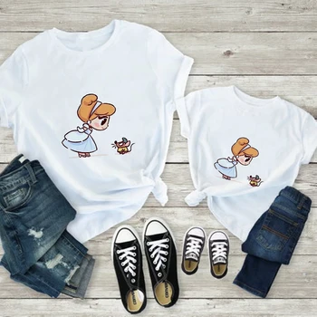 Disney Kawaii Malá Princezná Dievča, T Shirt Top Značiek, Matka a Dcéra Oblečenie Letné Vonkajšie hrať Rodiny Náklonnosť T-Shirts