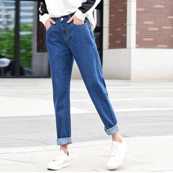 Džínsy Žena 2020 Jeseň Zima Kórejský Vysoký Pás Džínsové Nohavice Ženy Plus Veľkosť Jeans Mujer Čierna Biela Modrá Voľné Mama Džínsy Femme